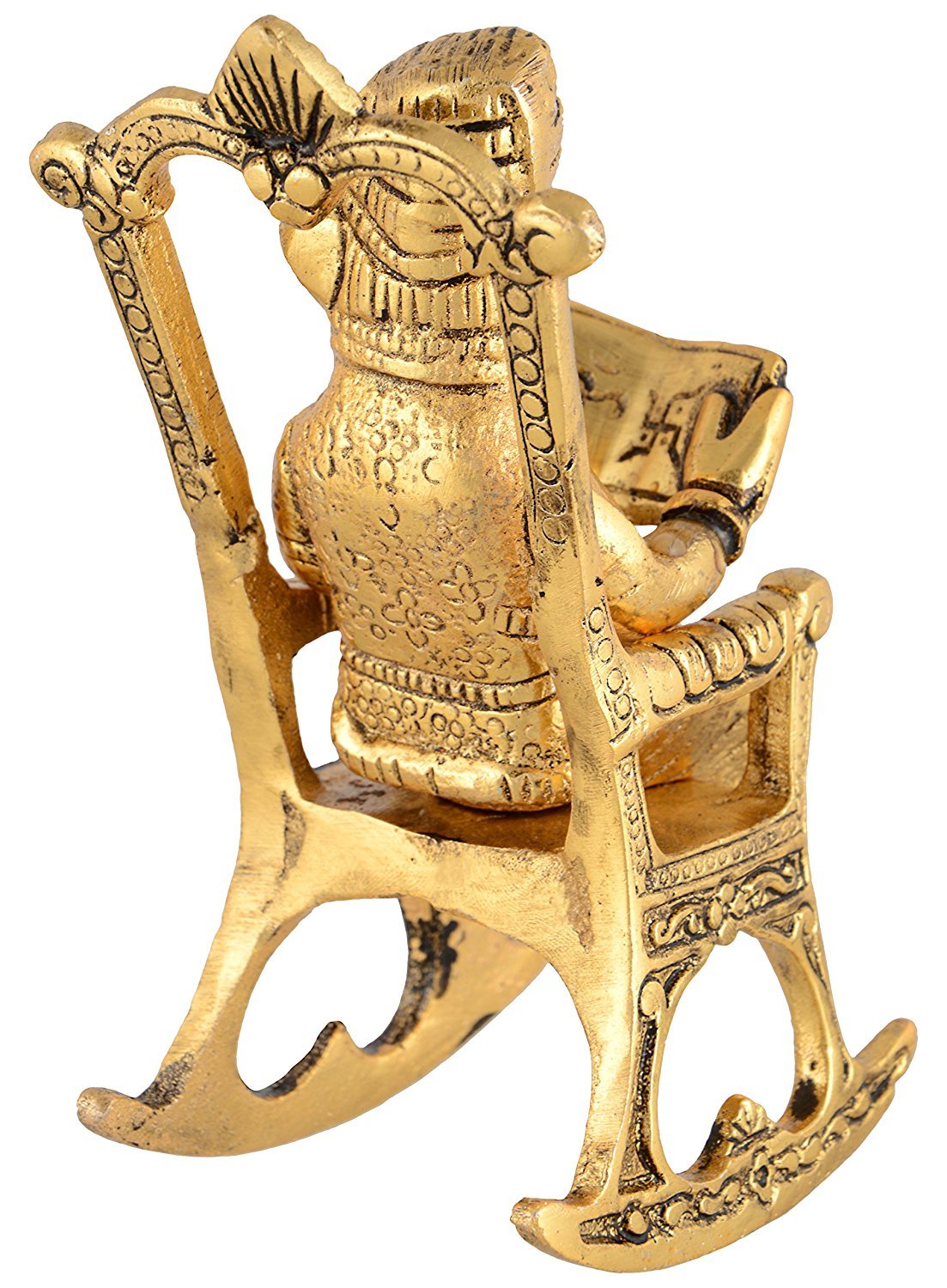 SRI LALIT ARTS GANESH SITTING ON CHAIR READING BOOK IDOL (5.5 cm x 7 cm x 14.5 cm, GOLD)