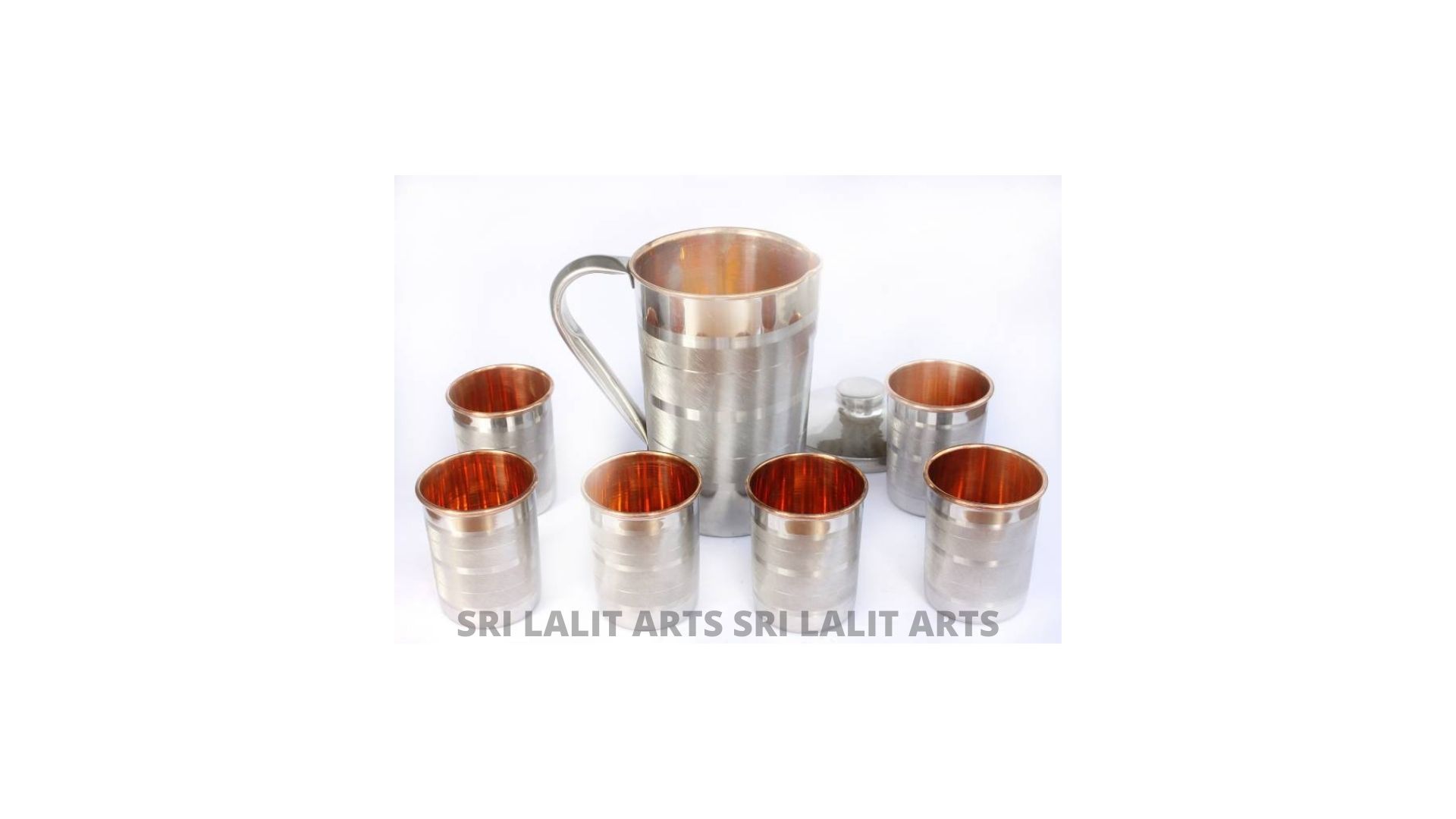 STEEL COPPER 1 JUG AND 6 GLASS SET